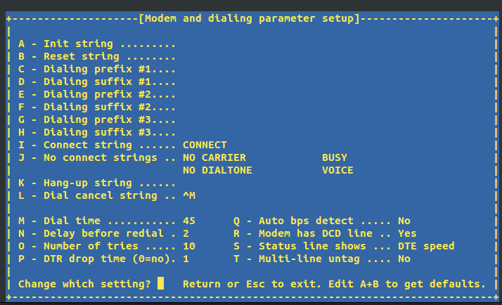 Minicom dialing and parameter setup